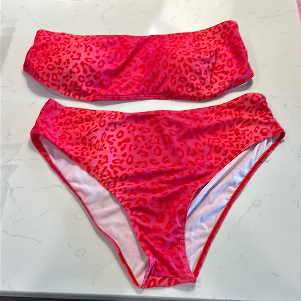 Pink and red Leopard Print Bikini Set